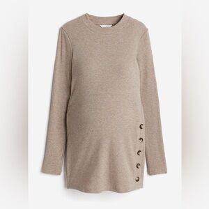 H&M Mama Ribbed Women's Light Beige Button-Detail Top Size Small | Maternity